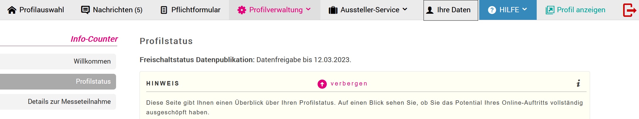 Men&uuml;punkt "Ihre Daten"