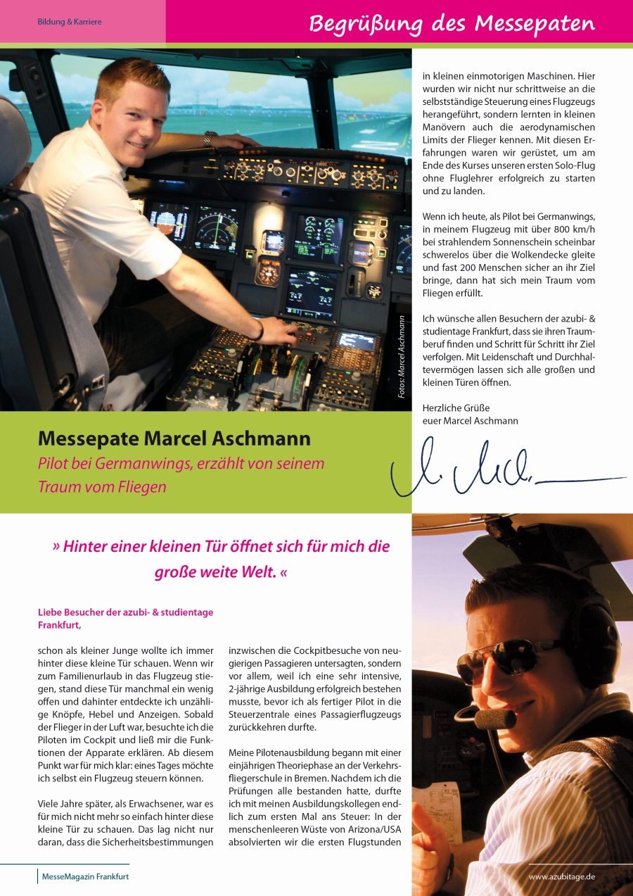 Messepate azubi- & studientage Frankfurt 2014 -Marcel Aschmann - Pilot bei Germanwings Messepate azubi- & studientage Frankfurt 2014 -Marcel Aschmann - Pilot bei Germanwings