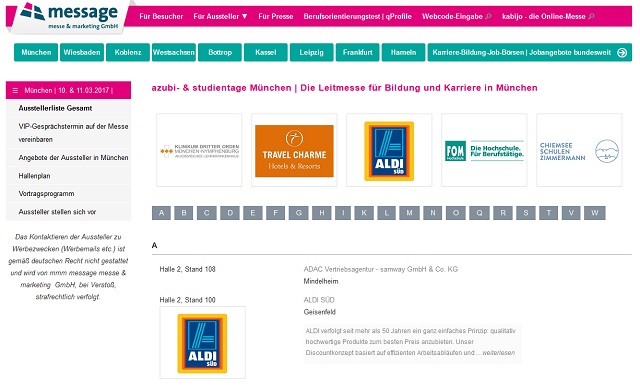 Seite "Ausstellerliste Gesamt" www.azubitage.de Seite "Ausstellerliste Gesamt" www.azubitage.de