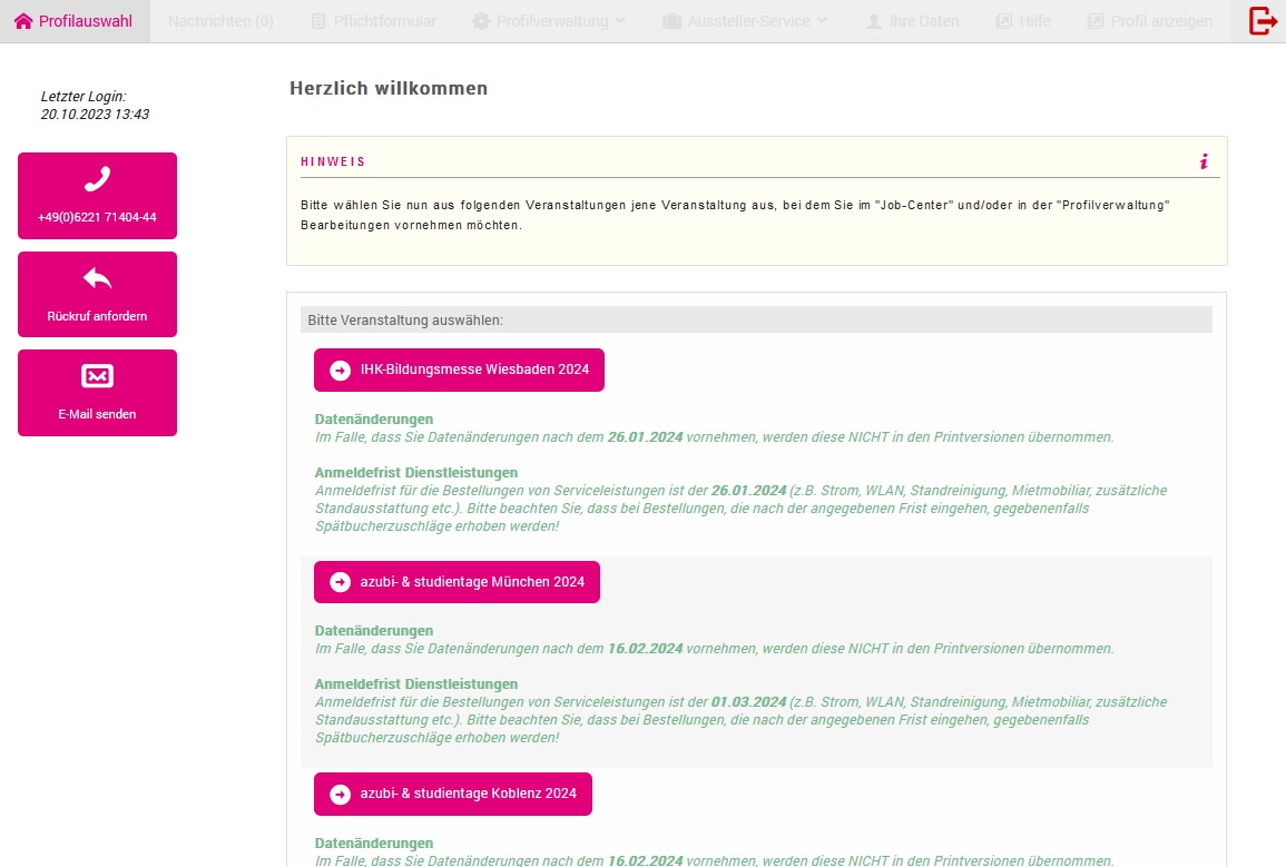 Men&uuml;punkt "Profilauswahl"