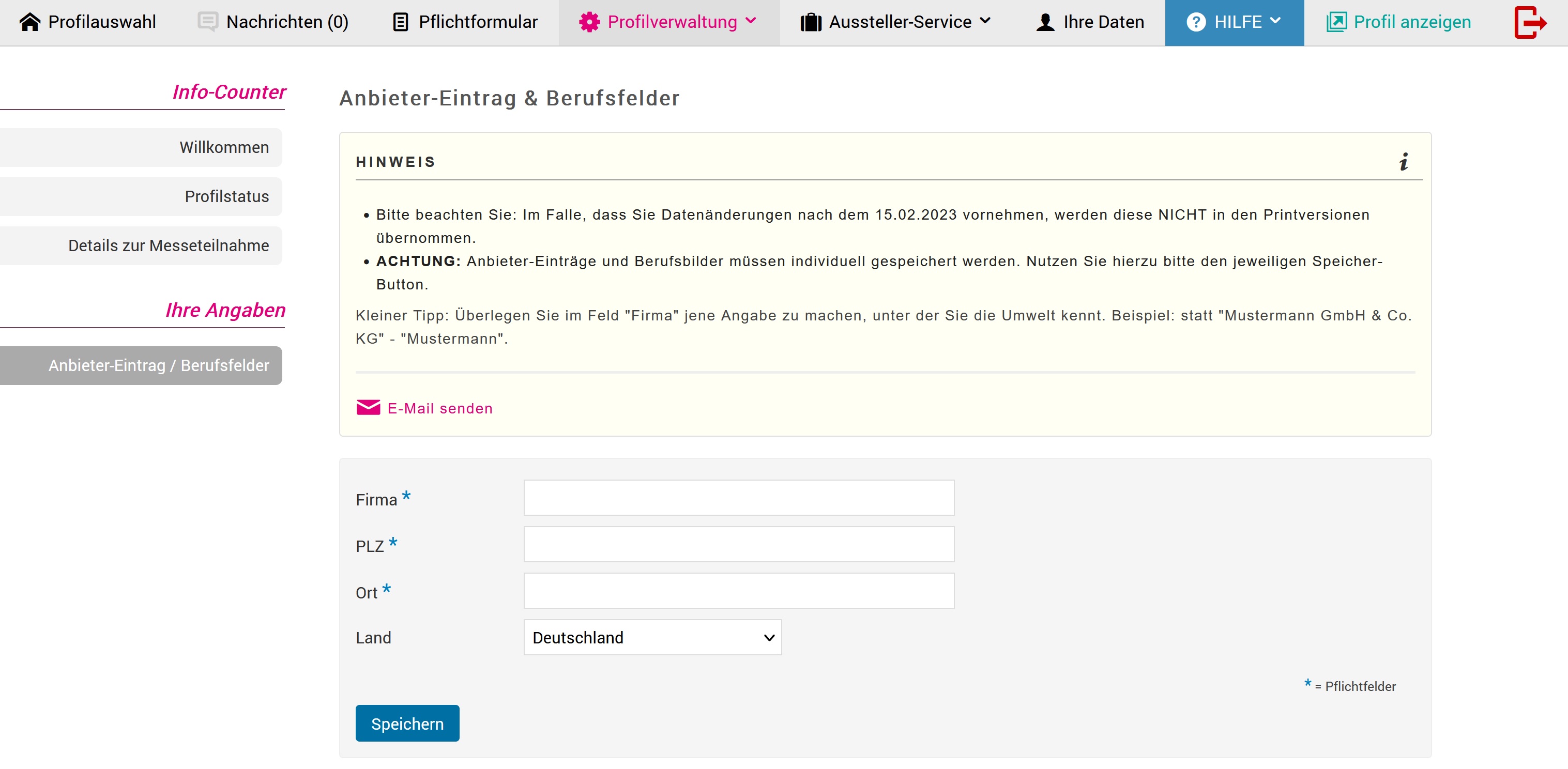 Anbieter-Eintrag Minimalpaket