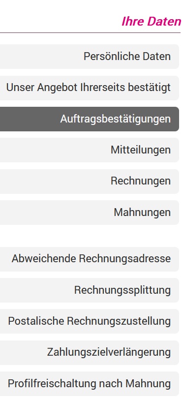 Menüpunkt "Ihre Daten" - die Möglichkeiten