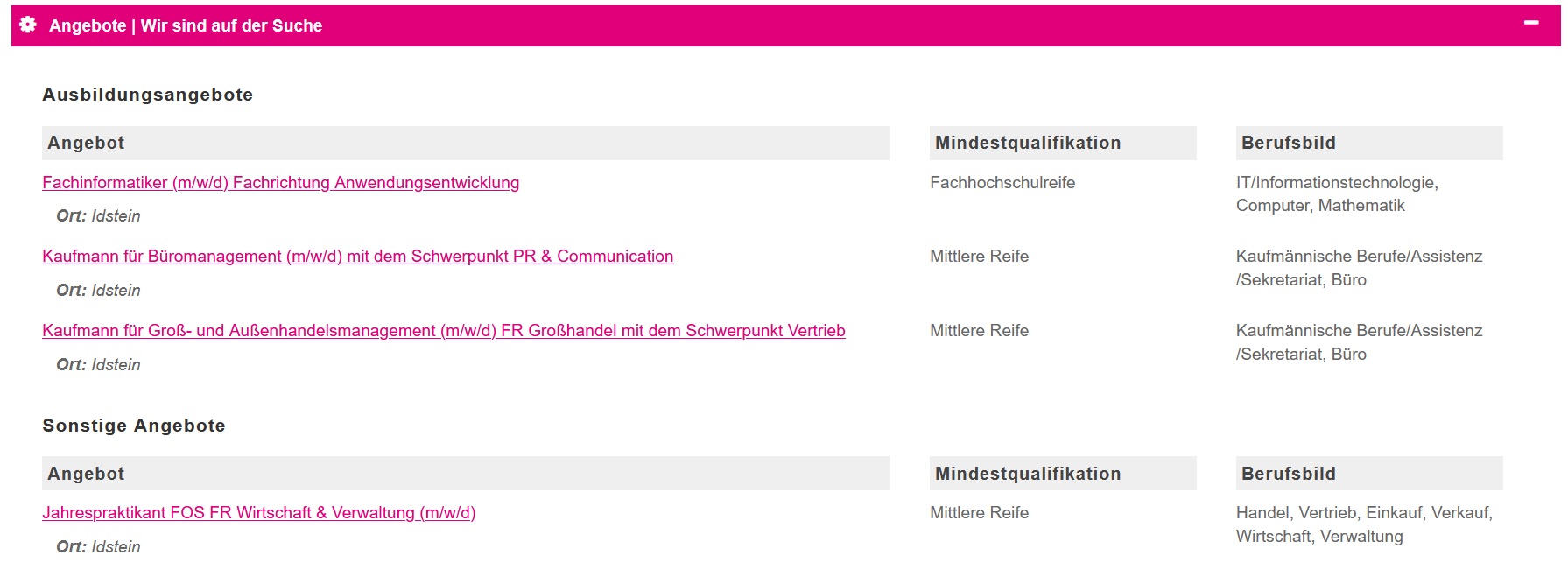 Ausstellerbeispiele Webcode-Seite | Angebote