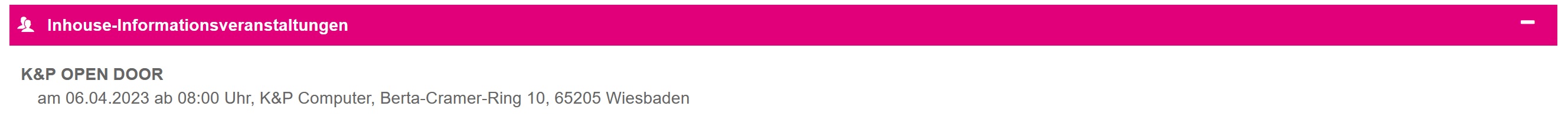 Ausstellerbeispiele Webcode-Seite | Inhouse-Informationsveranstaltungen